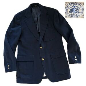 VTG J Press Solid Navy Blue, Wool Flannel Knit, Gold Button Blazer, Made in USA